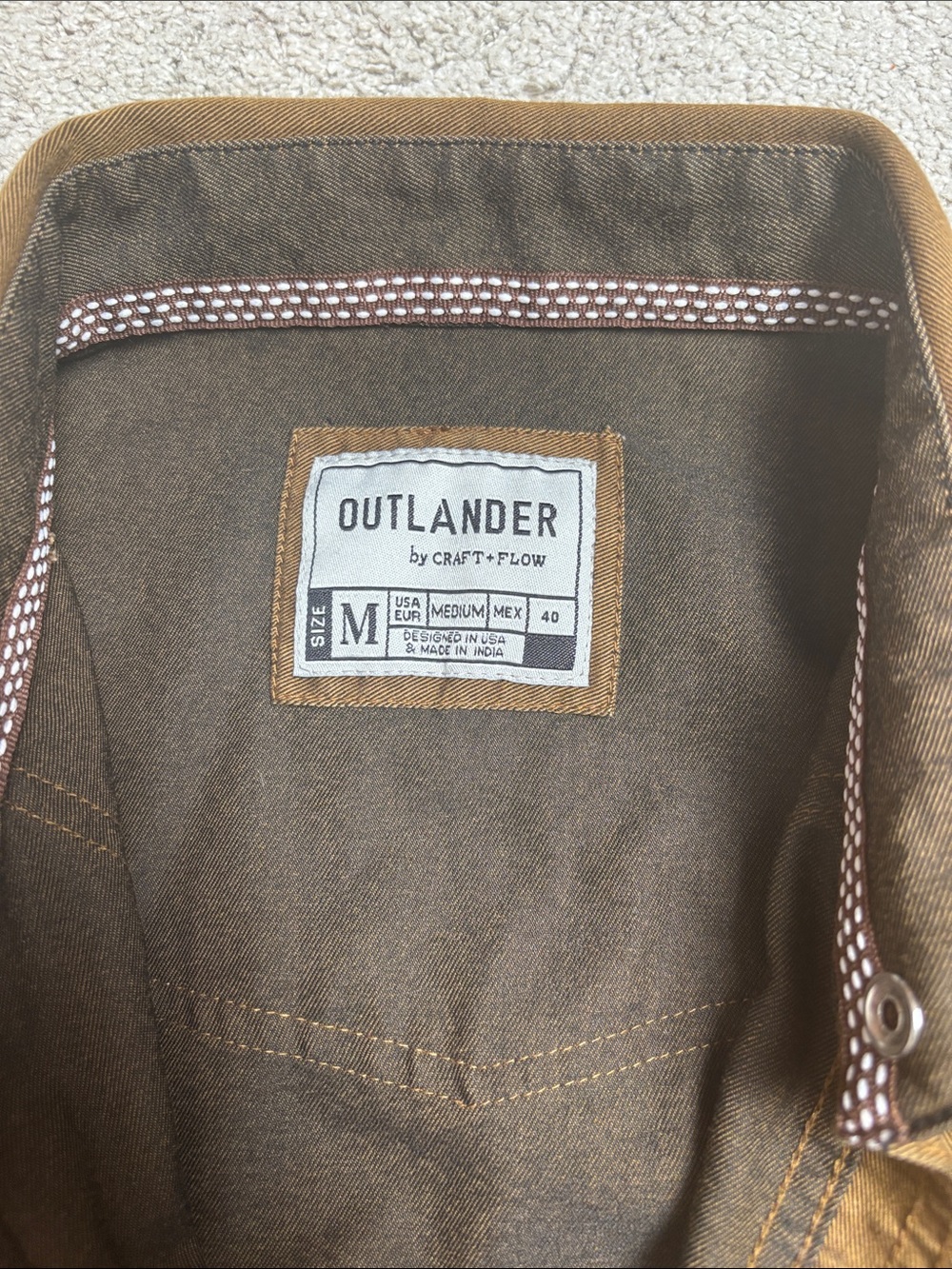 Outlander Men's Tan Button-Down Casual Work Shirt - Picture 2 of 3